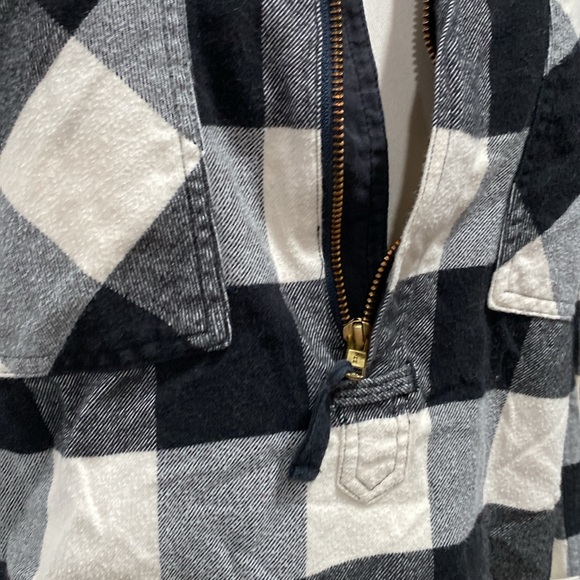 J CREW Flannel Quarter Zip Black White Buffalo Check Shirt SMALL - Picture 6 of 14